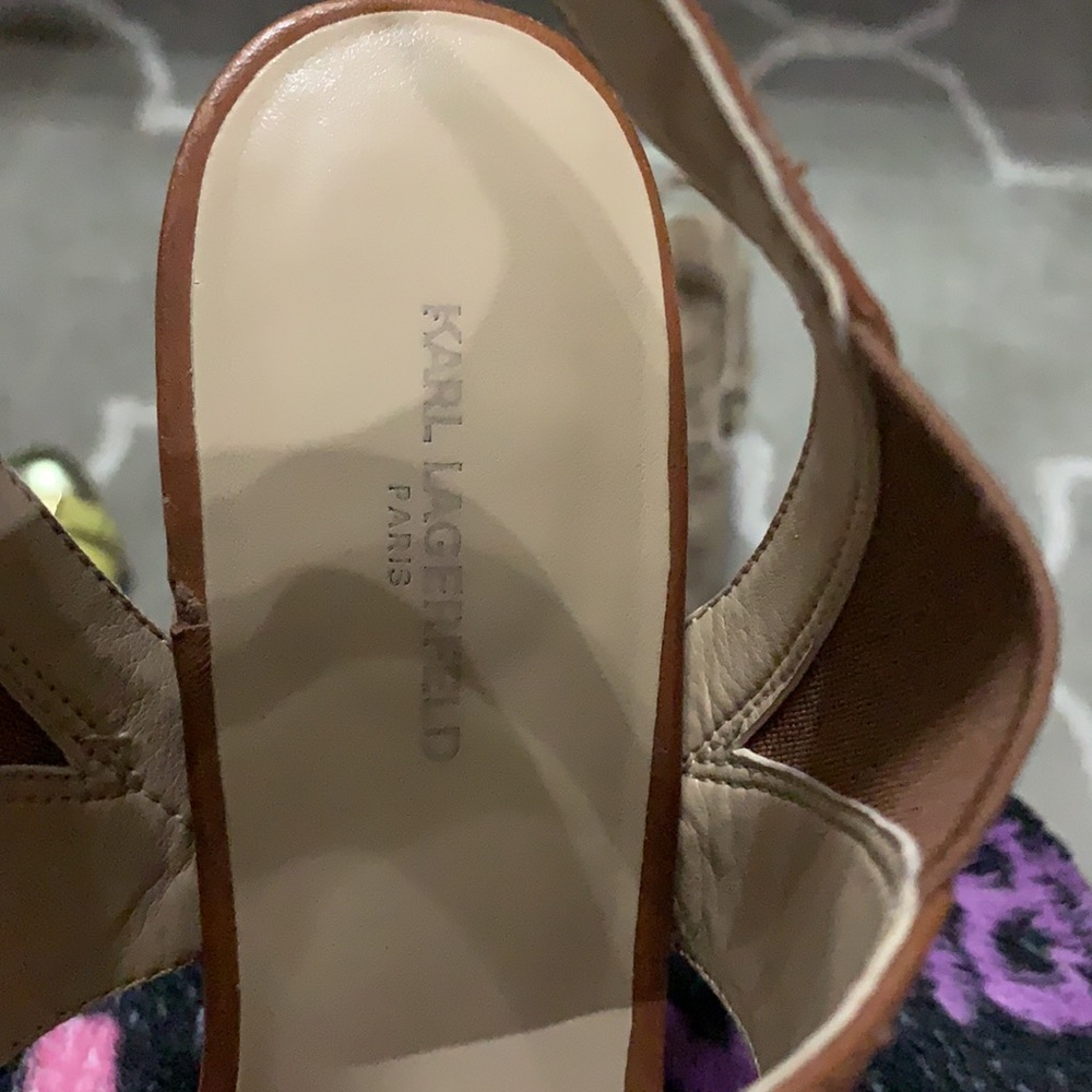Karl Lagerfeld Paris Floquet brown strappy leather sandal heels Size 9.5M - Picture 13 of 17